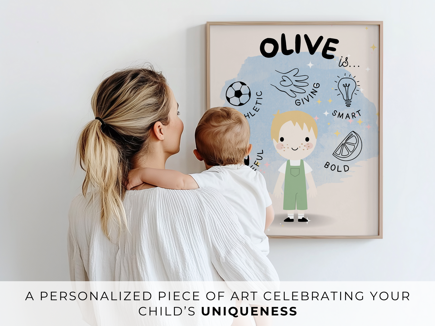 Custom Digital Kids’ Affirmation Art, Personalized Kids' Room Character & Positive Traits Print