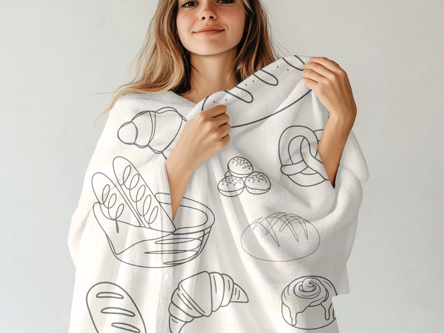 Bread Lover Soft Throw Blanket – 60"x80" Minimalist Beige Bakery Foodie Decor