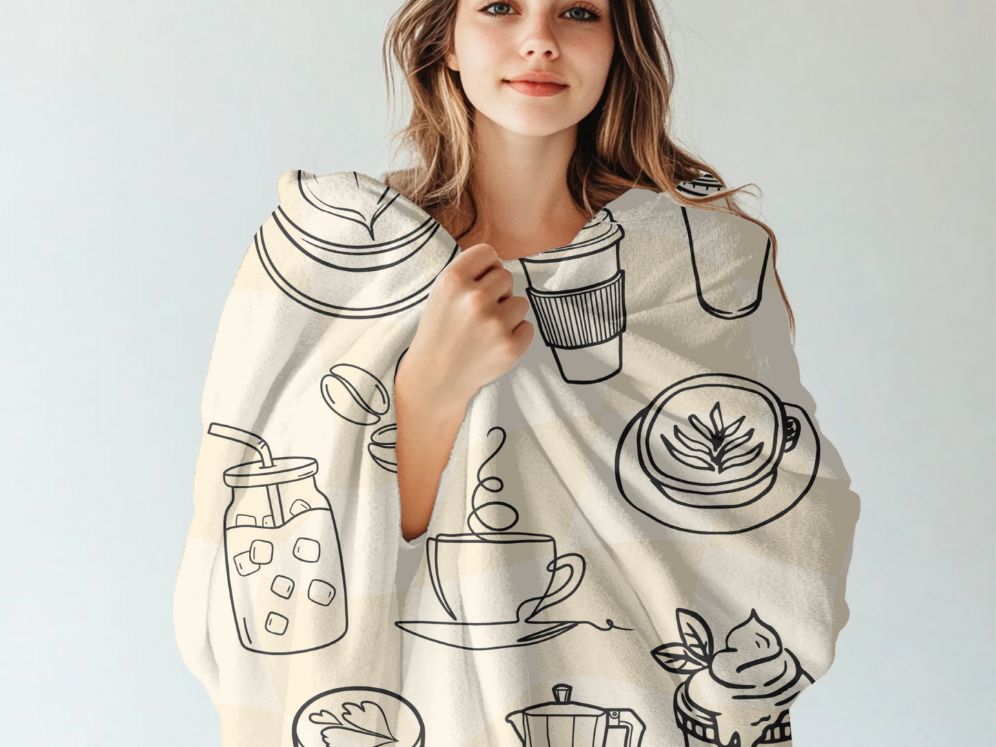 Coffee Lover Soft Throw Blanket – 60"x80" Cozy Line Art Coffee Home Decor