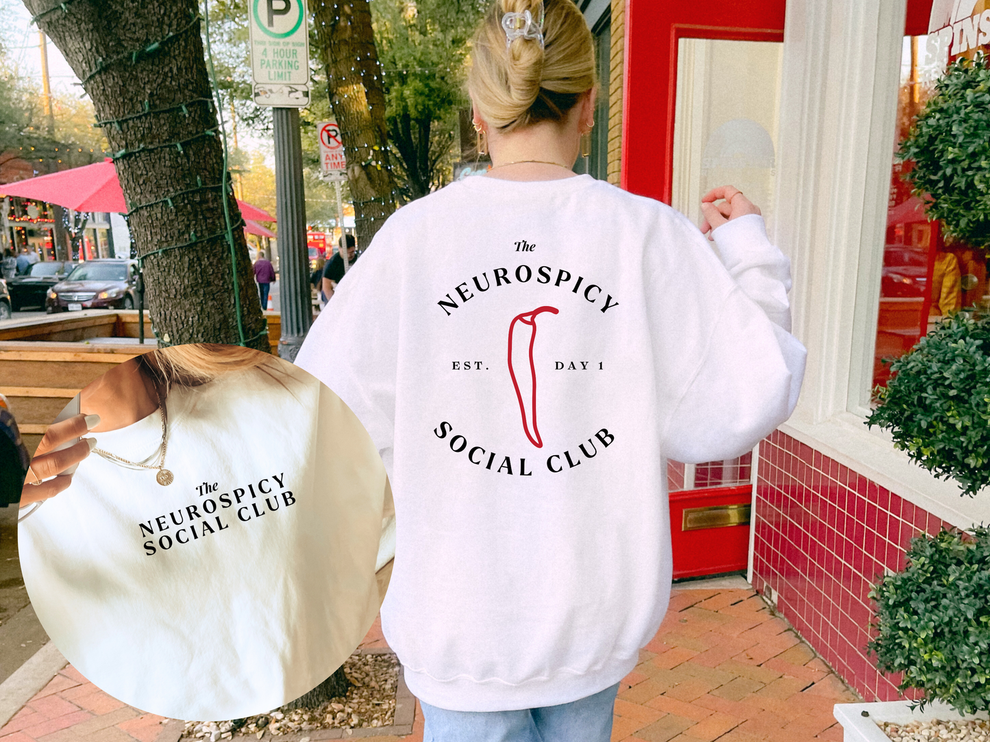 Neurospicy Social Club Crewneck Sweatshirt - Funny & Neurodivergent-Inspired Front & Back Tee