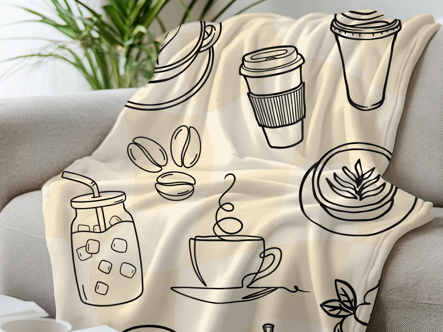 Coffee Lover Soft Throw Blanket – 60"x80" Cozy Line Art Coffee Home Decor