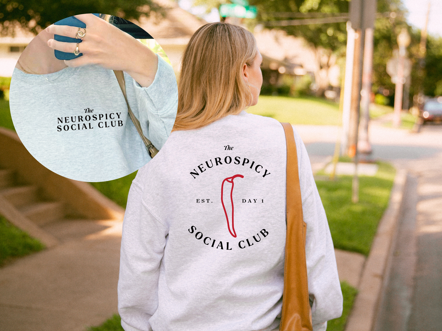 Neurospicy Social Club Crewneck Sweatshirt - Funny & Neurodivergent-Inspired Front & Back Tee