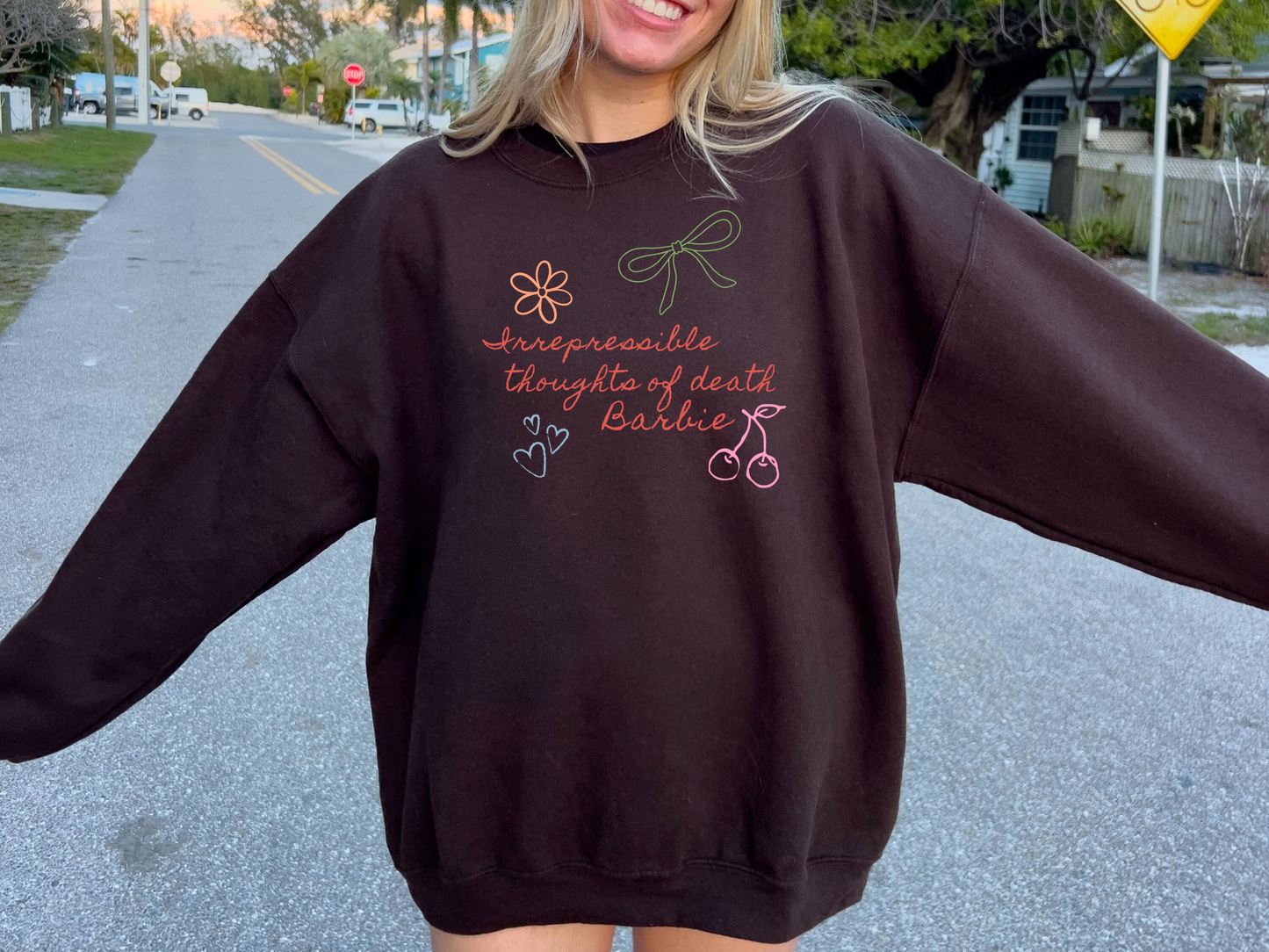 Barbie Thoughts of Death Crewneck Sweatshirt - Funny Oversized Sweater