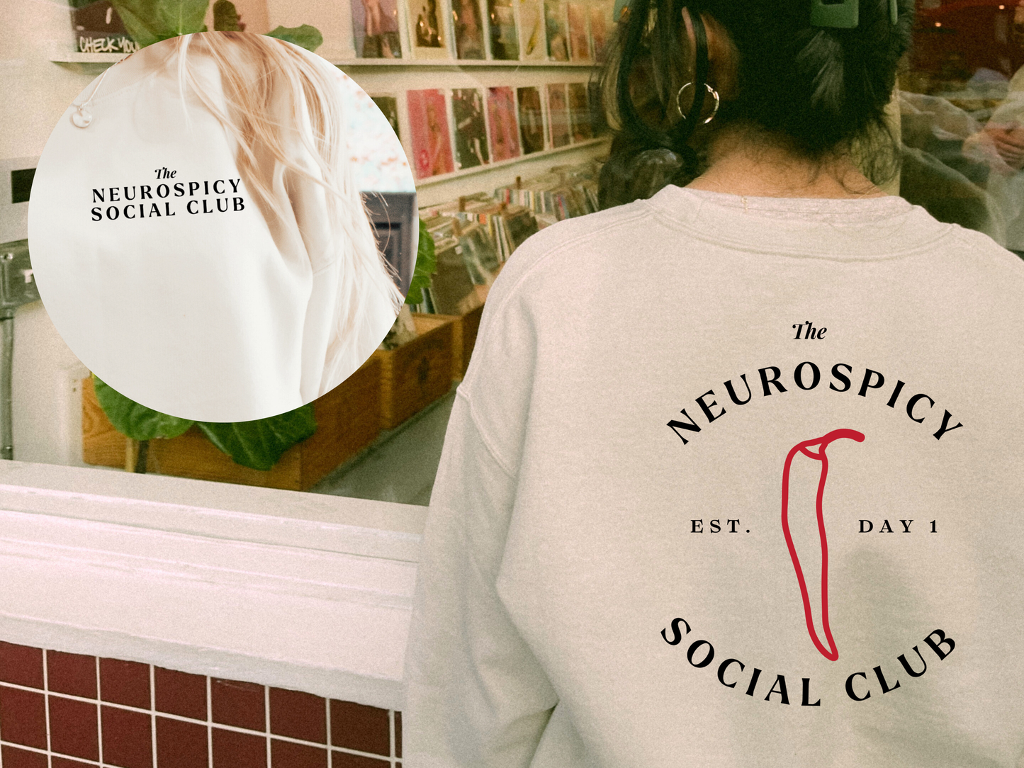 Neurospicy Social Club Crewneck Sweatshirt - Funny & Neurodivergent-Inspired Front & Back Tee