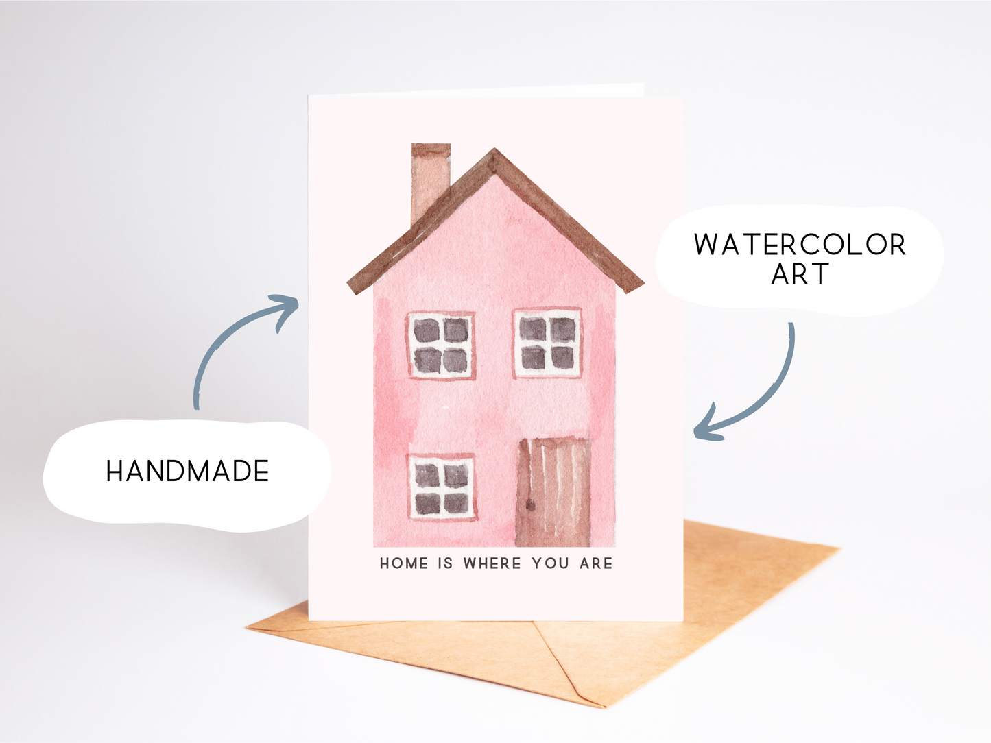 Romantic Watercolor Love Card – ‘Home is Where You Are’ Handmade Greeting