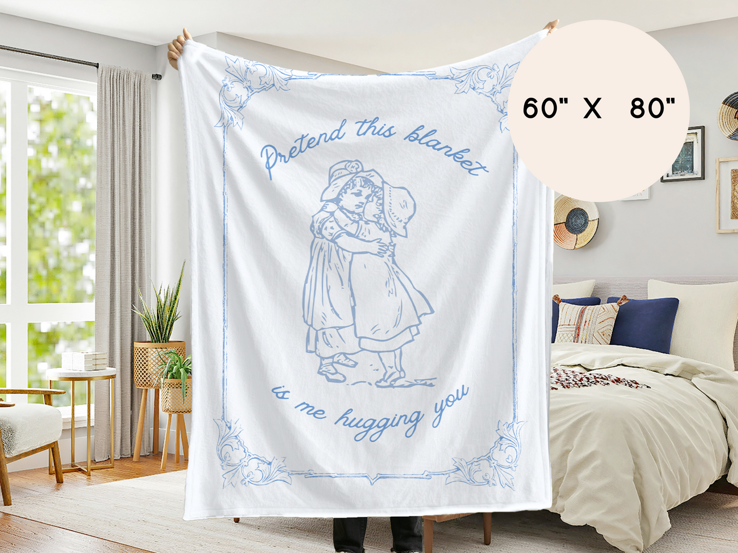 Sentimental Long-Distance Hug Soft Throw Blanket – 60x80" Vintage Style Thoughtful Gift