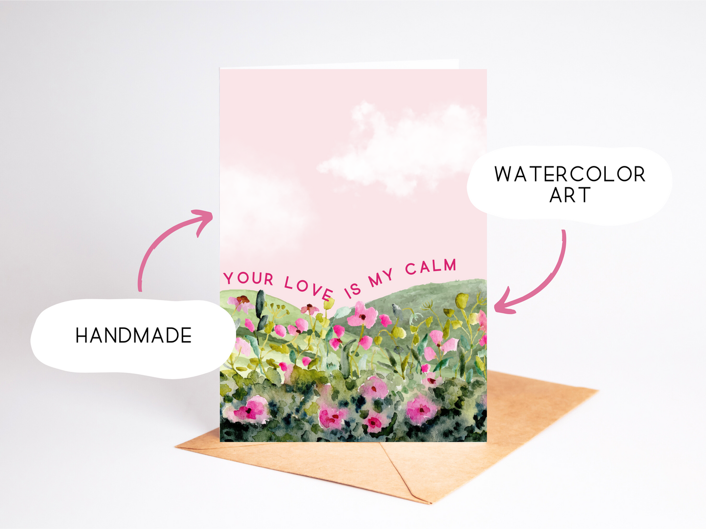 Romantic Watercolor Love Card – ‘Your Love is My Calm’ Valentine's Greeting