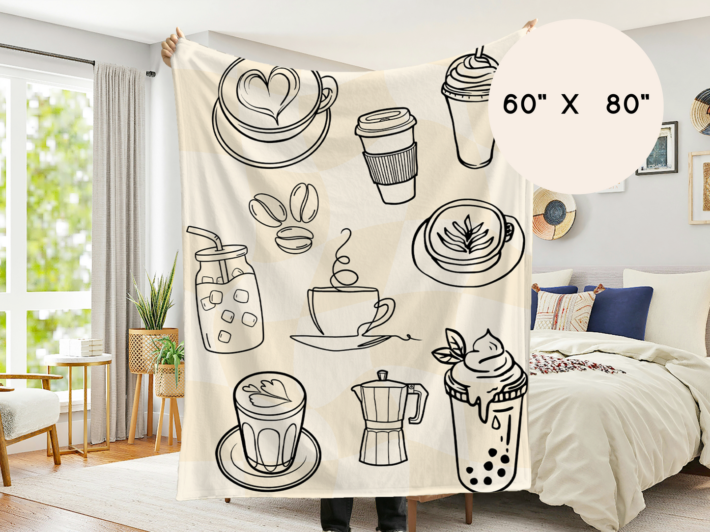 Coffee Lover Soft Throw Blanket – 60"x80" Cozy Line Art Coffee Home Decor