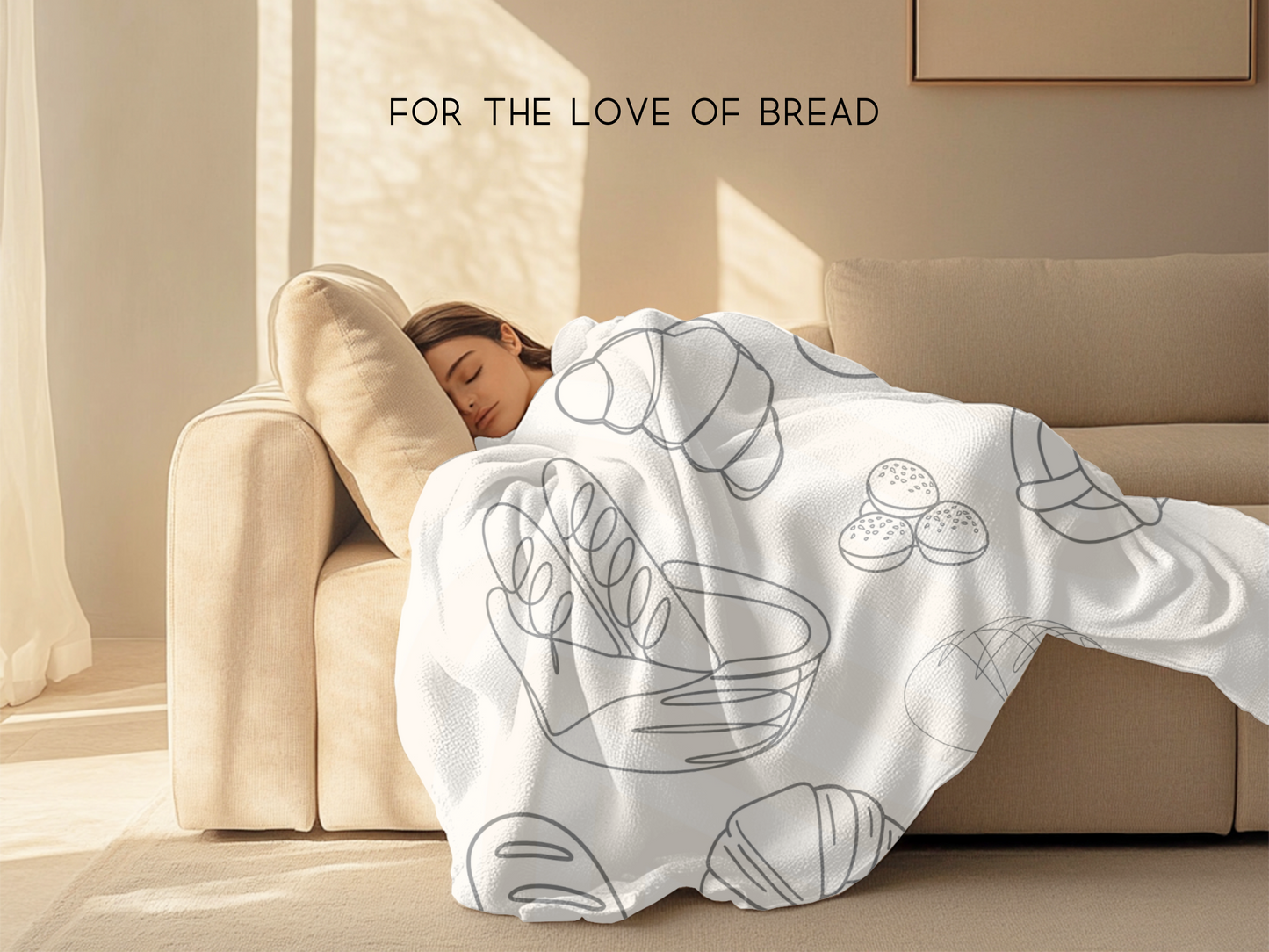 Bread Lover Soft Throw Blanket – 60"x80" Minimalist Beige Bakery Foodie Decor