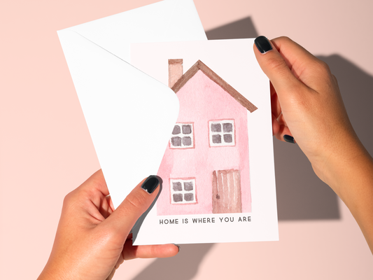 Romantic Watercolor Love Card – ‘Home is Where You Are’ Handmade Greeting