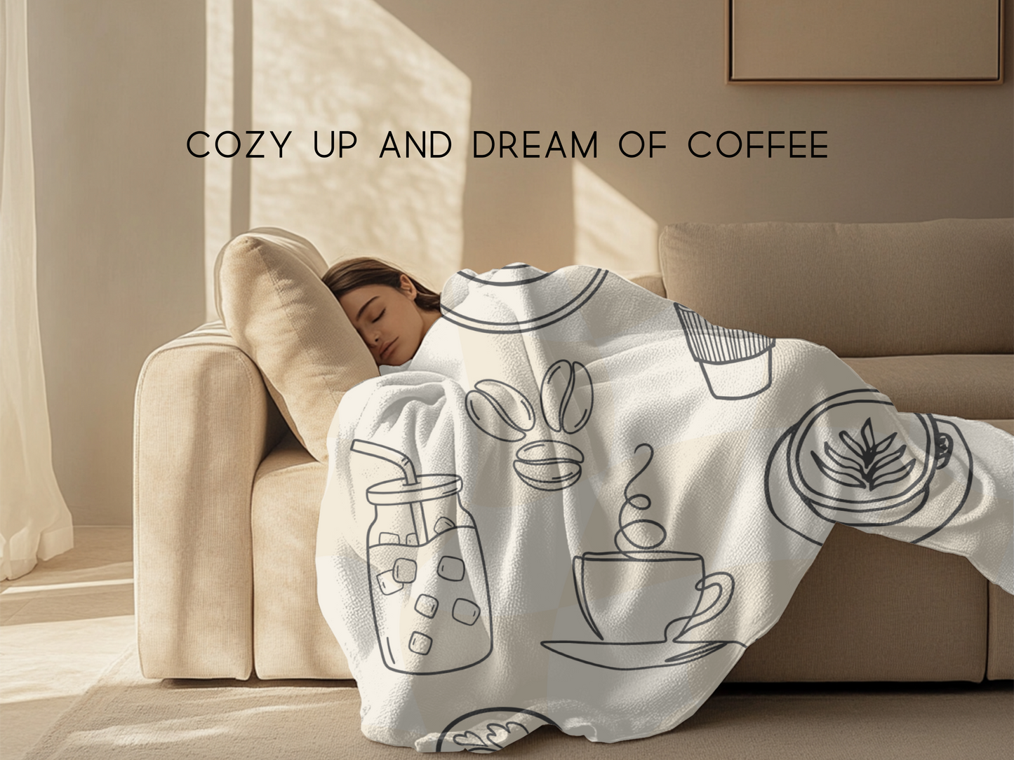 Coffee Lover Soft Throw Blanket – 60"x80" Cozy Line Art Coffee Home Decor