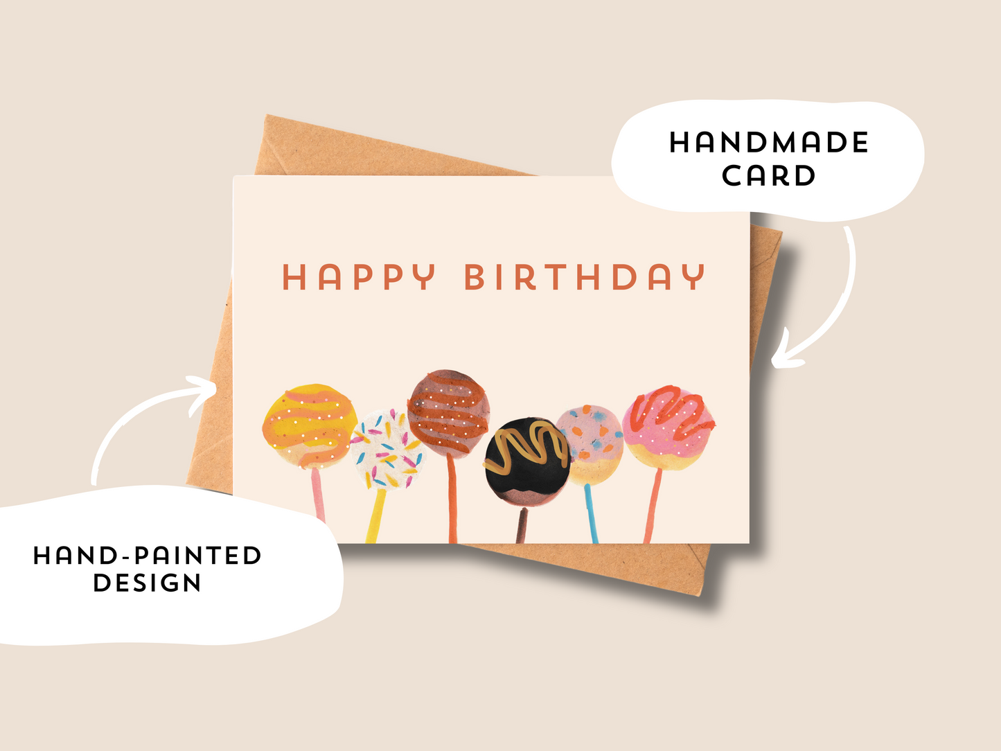 Handmade Happy Birthday Card with Cake Pop Design