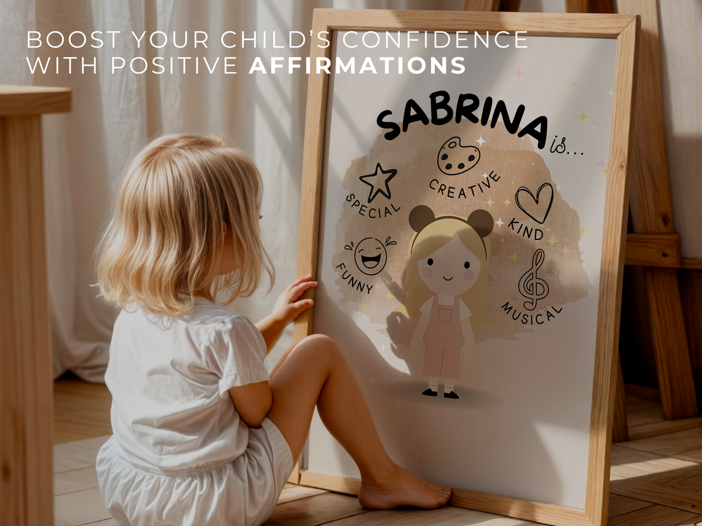 Custom Digital Kids’ Affirmation Art, Personalized Kids' Room Character & Positive Traits Print