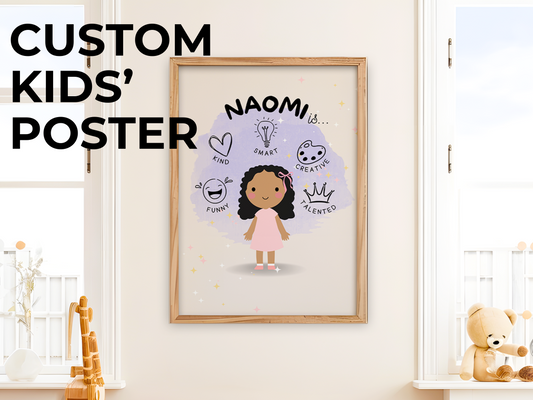 Personalized Kids’ Affirmation Poster, Custom Name Character & Positive Traits Art Print